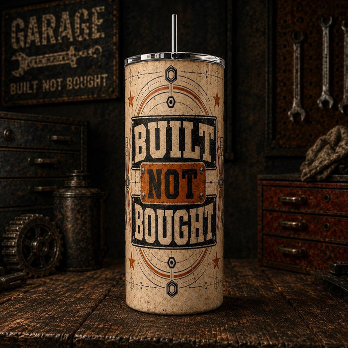 Built Not Bought Mechanic Tumbler, Vintage Garage Stainless Steel Cup