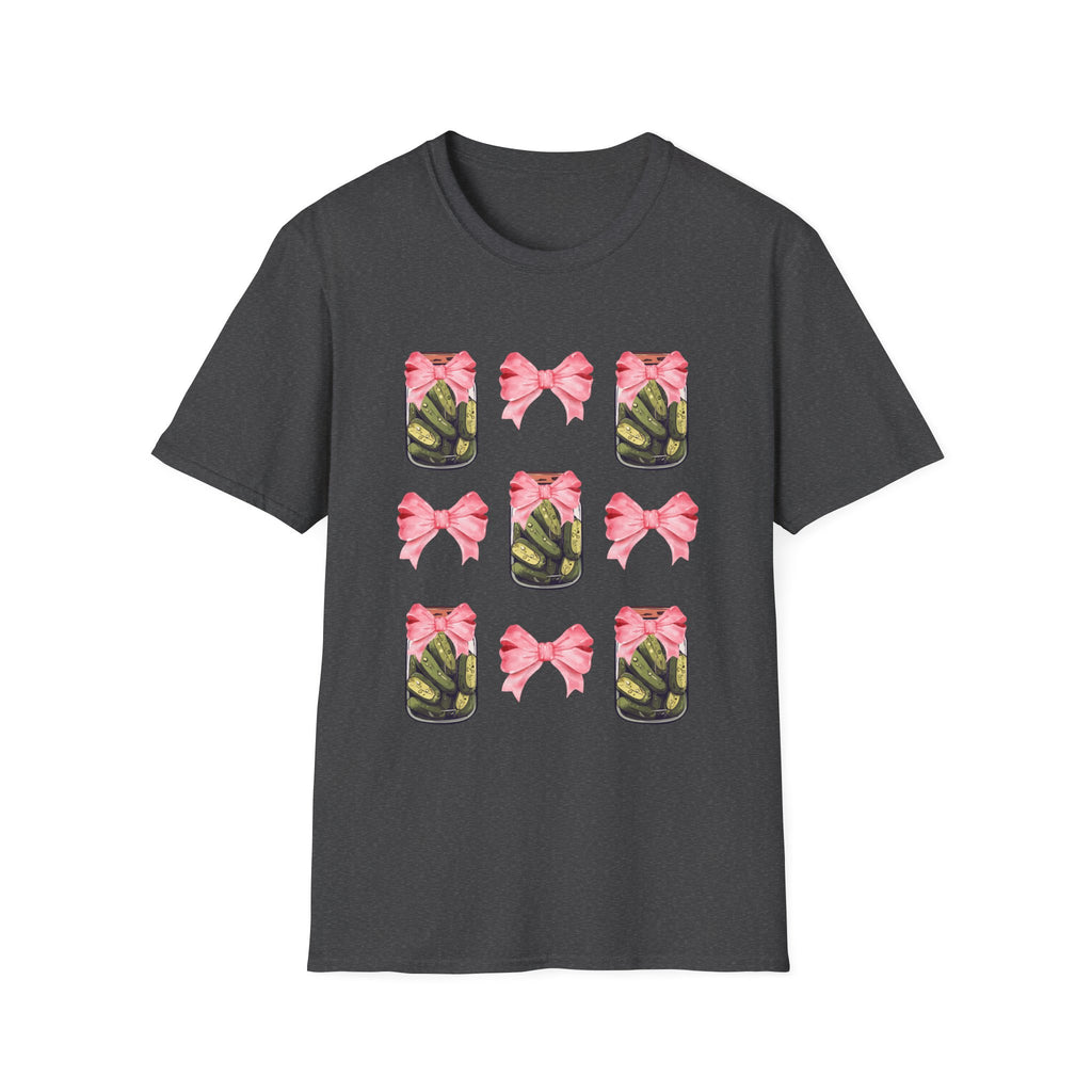 Cute Pickle Jar with Pink Bow Shirt | Funny Pickle Aesthetic Tee | Girly Picklecore Graphic T-Shirt