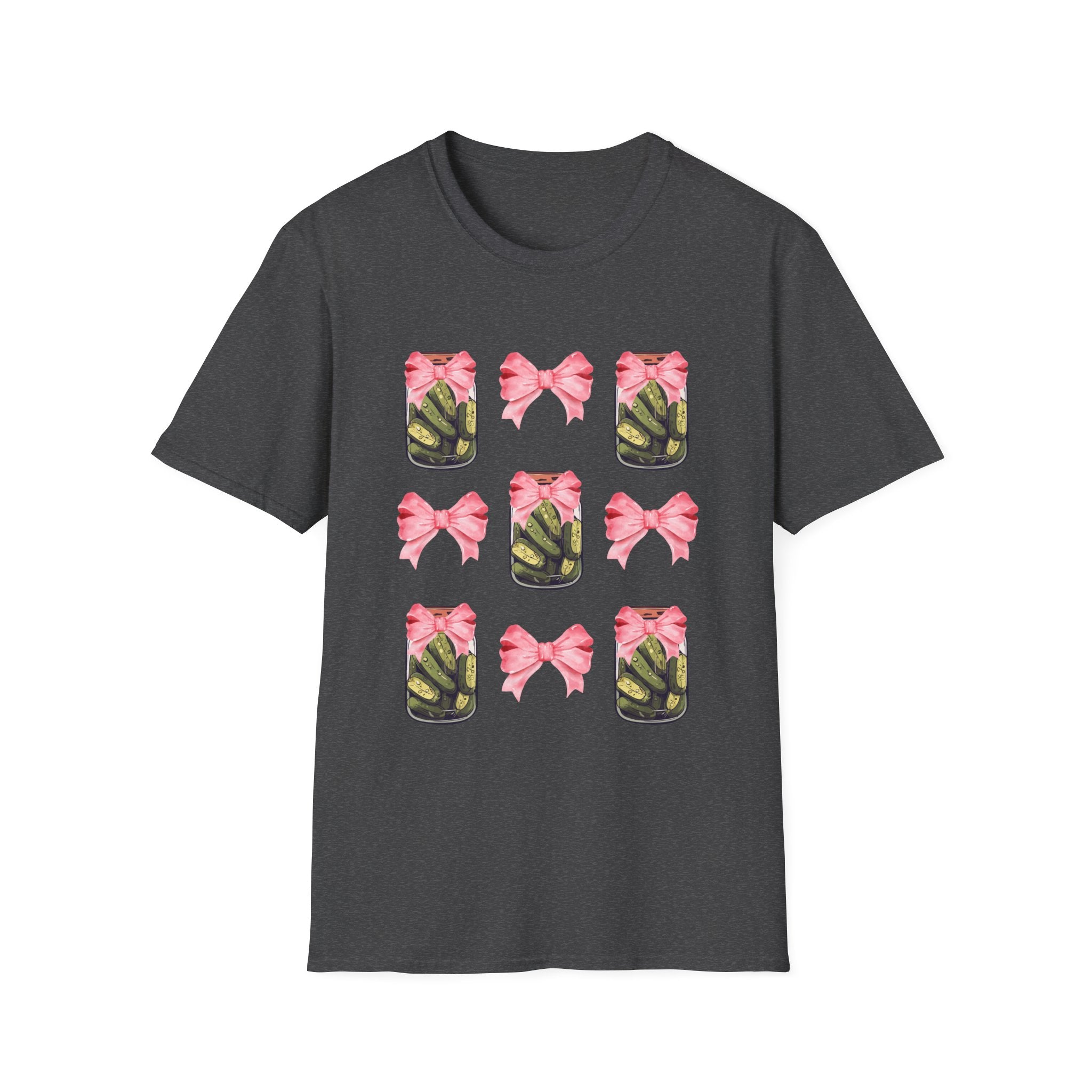 Cute Pickle Jar with Pink Bow Shirt | Funny Pickle Aesthetic Tee | Girly Picklecore Graphic T-Shirt