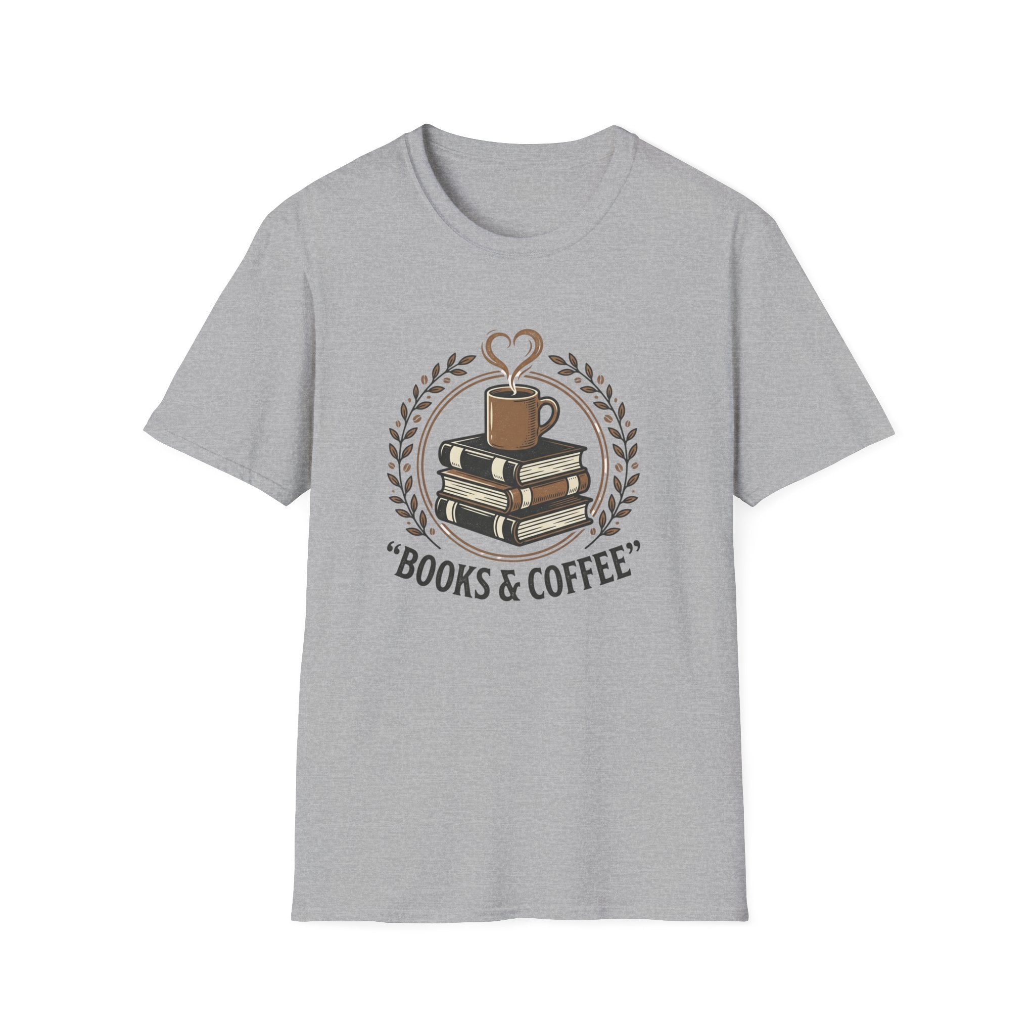 Books & Coffee T-Shirt | Stack of Books with Coffee Mug, Reading Lover Tee