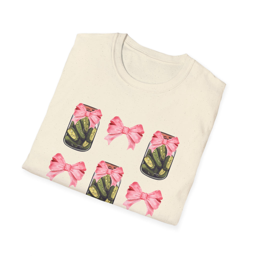 Cute Pickle Jar with Pink Bow Shirt | Funny Pickle Aesthetic Tee | Girly Picklecore Graphic T-Shirt