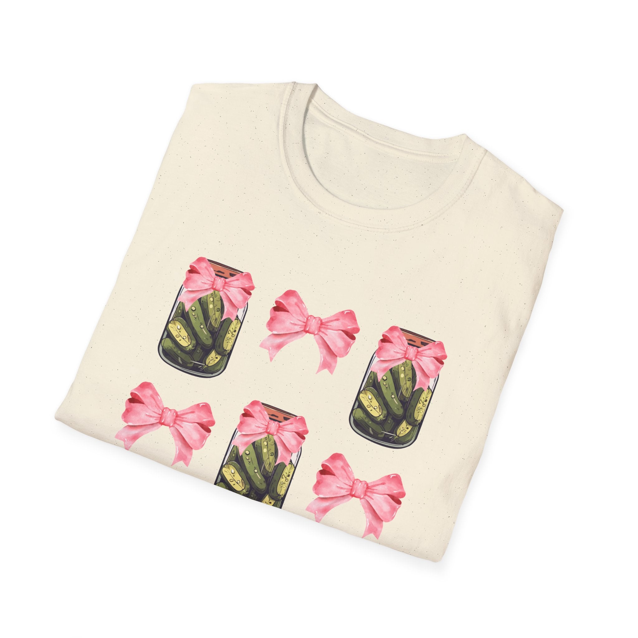 Cute Pickle Jar with Pink Bow Shirt | Funny Pickle Aesthetic Tee | Girly Picklecore Graphic T-Shirt