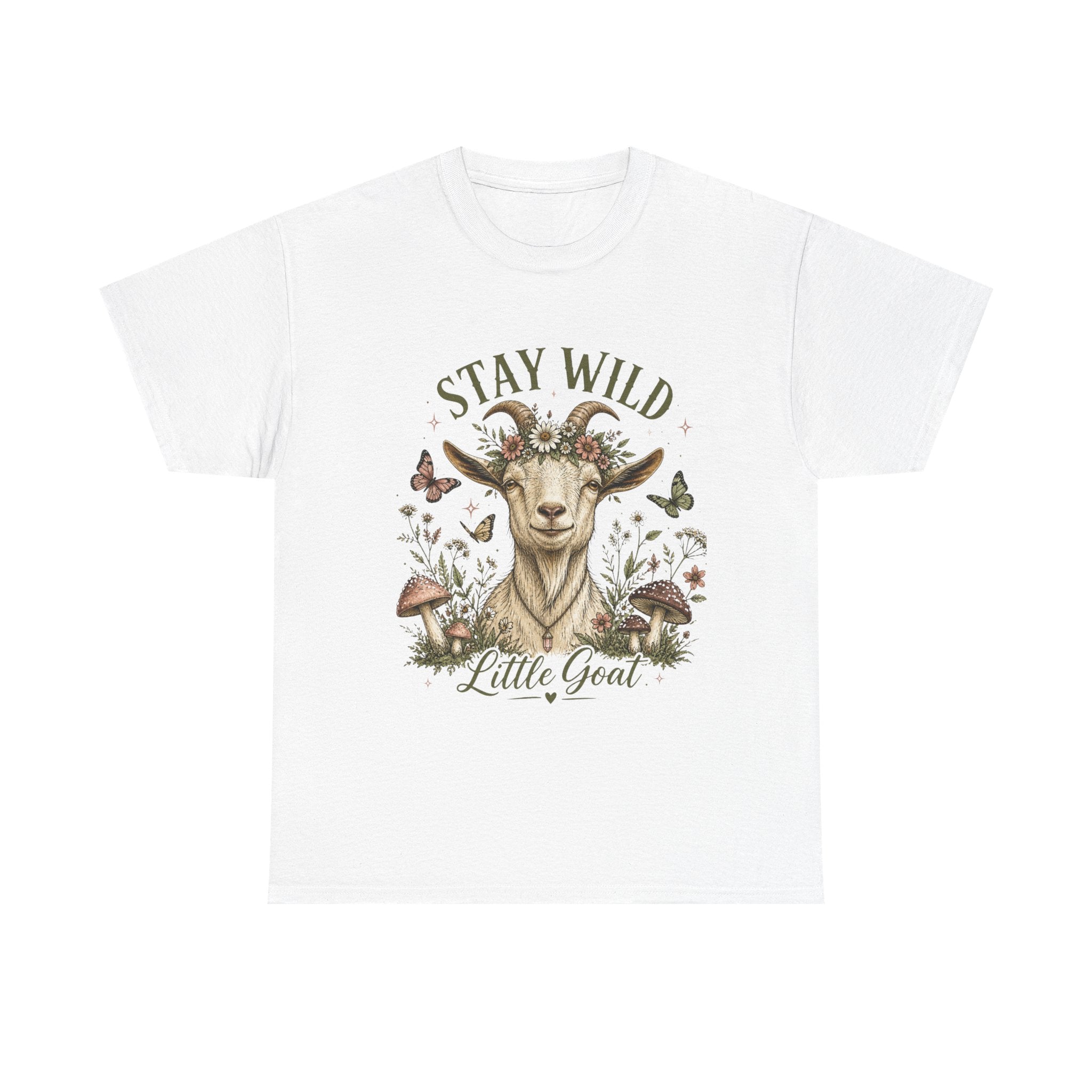 Stay Wild Little Goat Shirt | Cottagecore Goat T-Shirt | Floral Farm Animal Tee | Nature Aesthetic Shirt | Cute Rustic Graphic Tee Gift