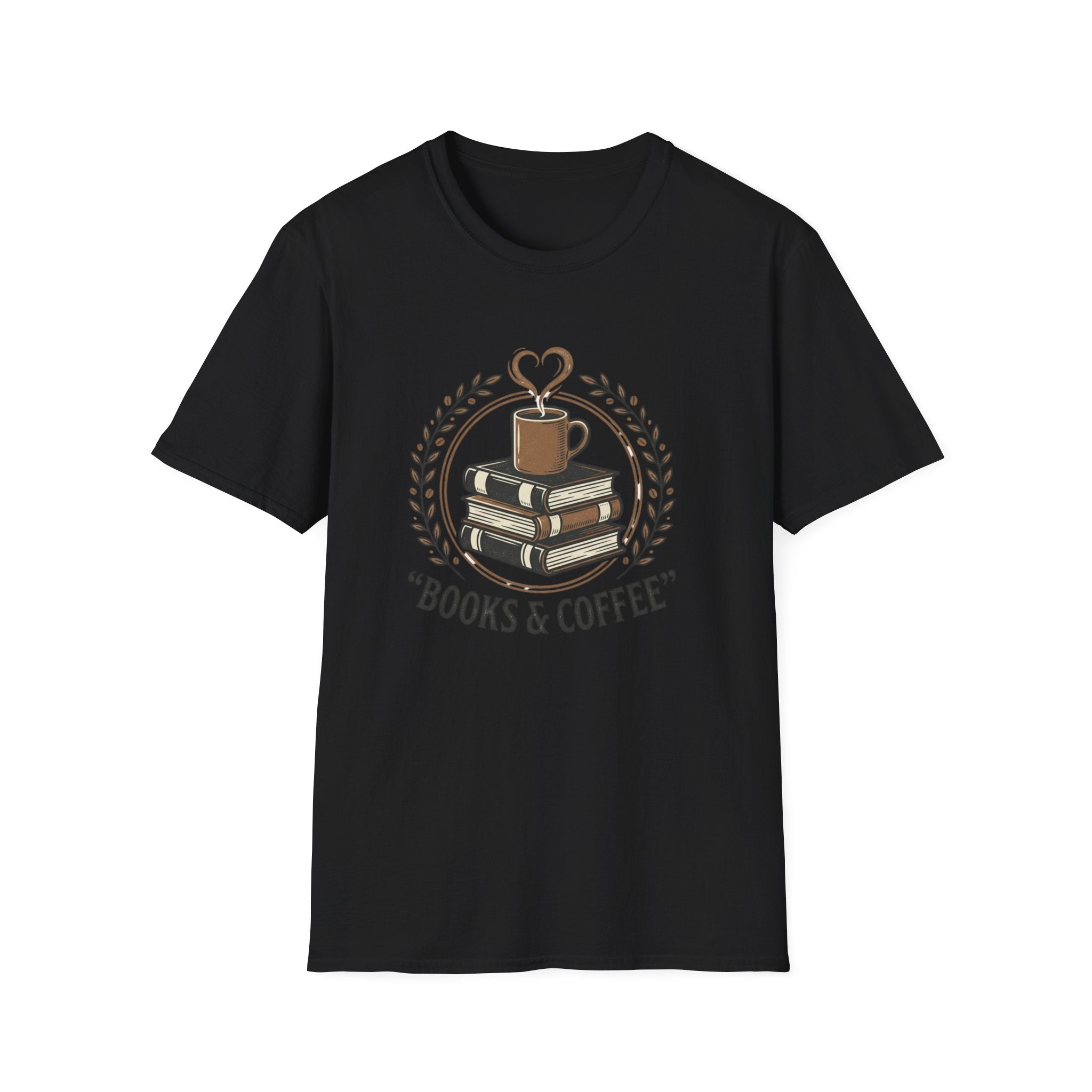 Books & Coffee T-Shirt | Stack of Books with Coffee Mug, Reading Lover Tee
