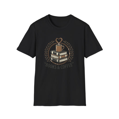 Books & Coffee T-Shirt | Stack of Books with Coffee Mug, Reading Lover Tee