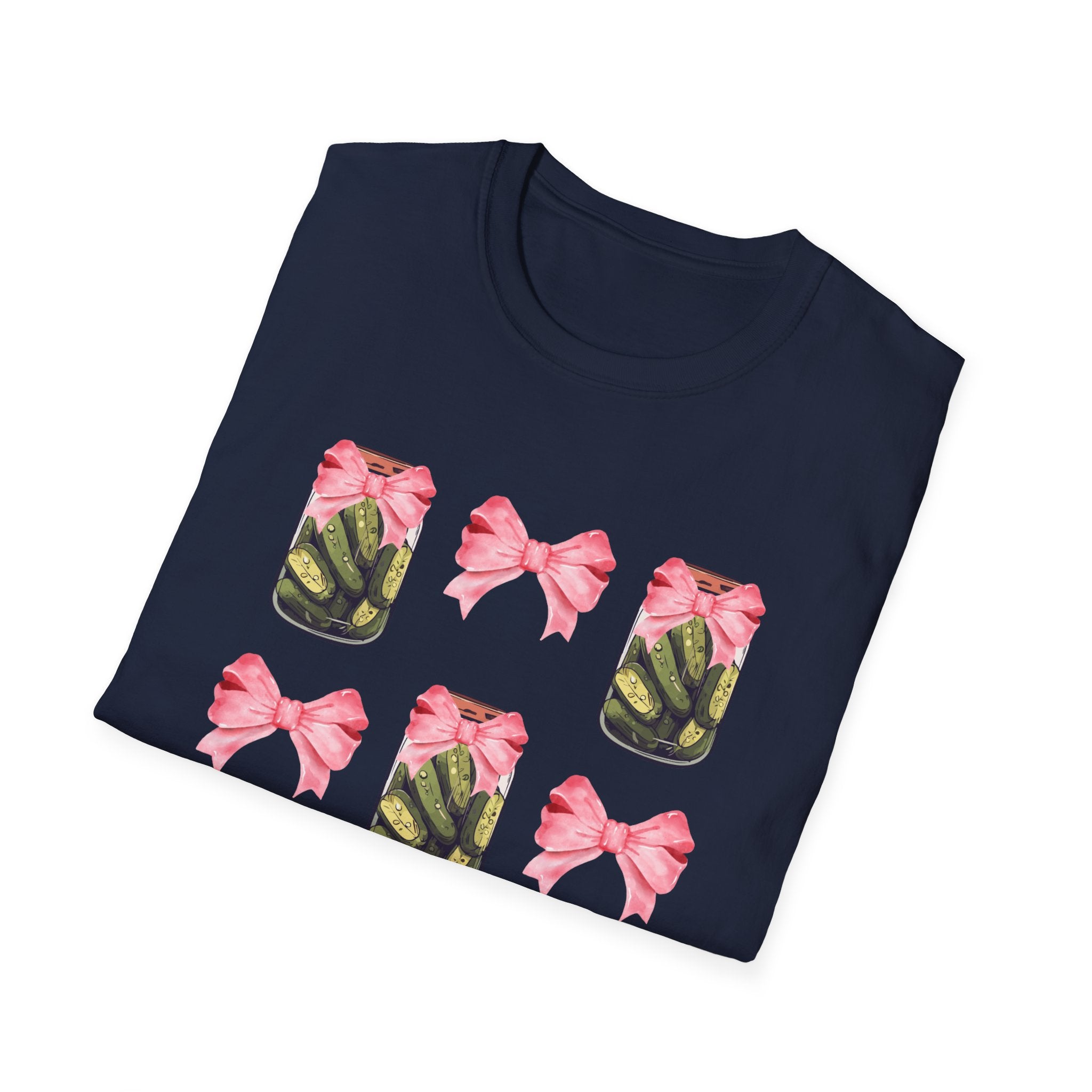 Cute Pickle Jar with Pink Bow Shirt | Funny Pickle Aesthetic Tee | Girly Picklecore Graphic T-Shirt