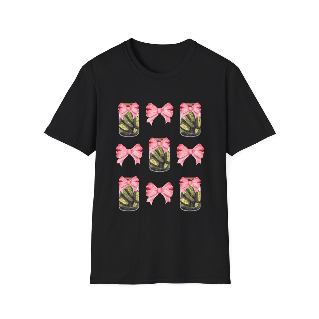 Cute Pickle Jar with Pink Bow Shirt | Funny Pickle Aesthetic Tee | Girly Picklecore Graphic T-Shirt