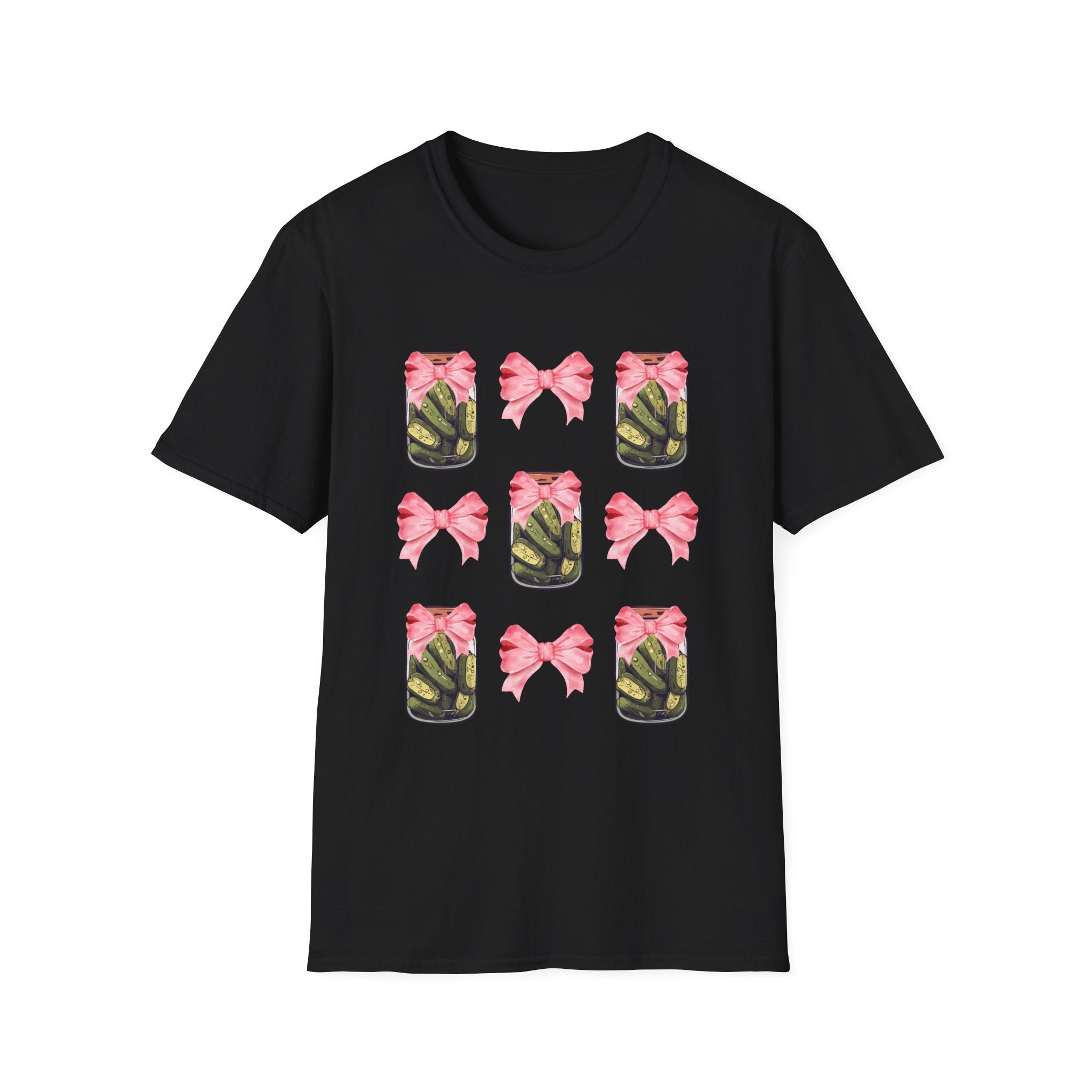 Cute Pickle Jar with Pink Bow Shirt | Funny Pickle Aesthetic Tee | Girly Picklecore Graphic T-Shirt