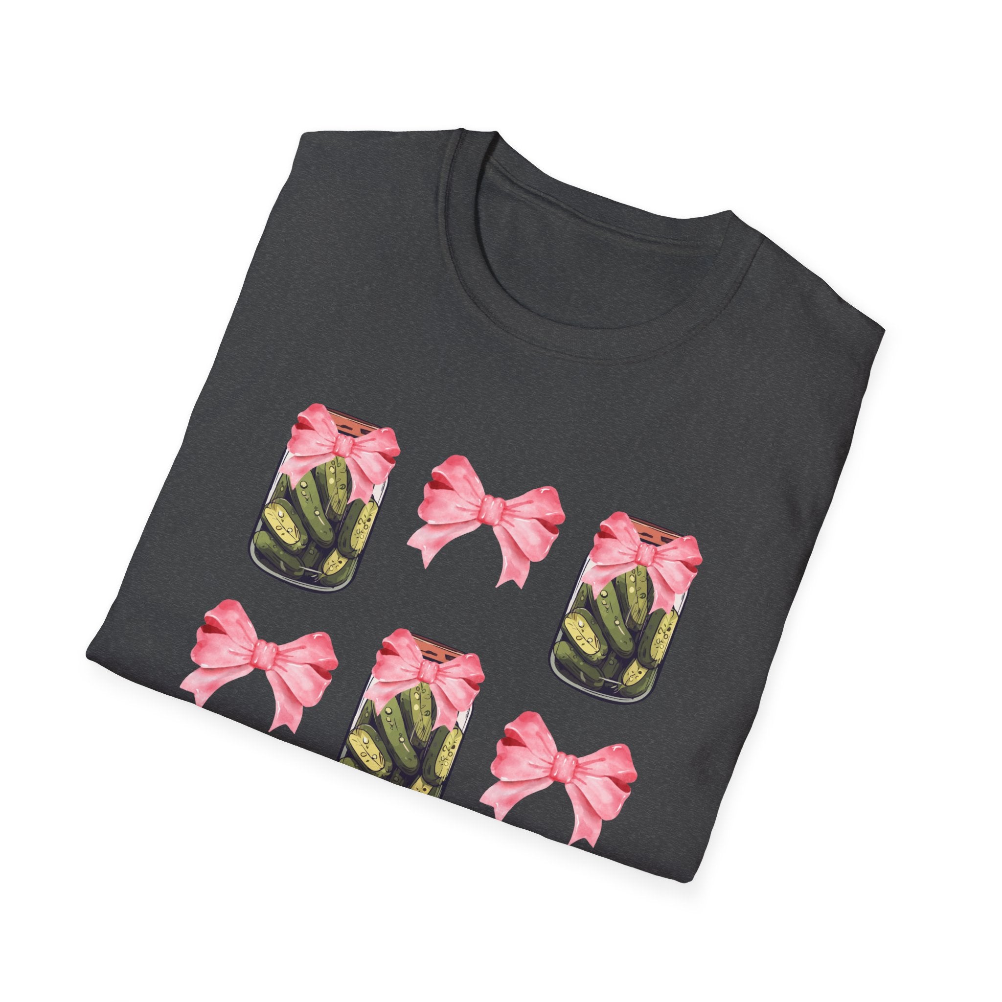 Cute Pickle Jar with Pink Bow Shirt | Funny Pickle Aesthetic Tee | Girly Picklecore Graphic T-Shirt