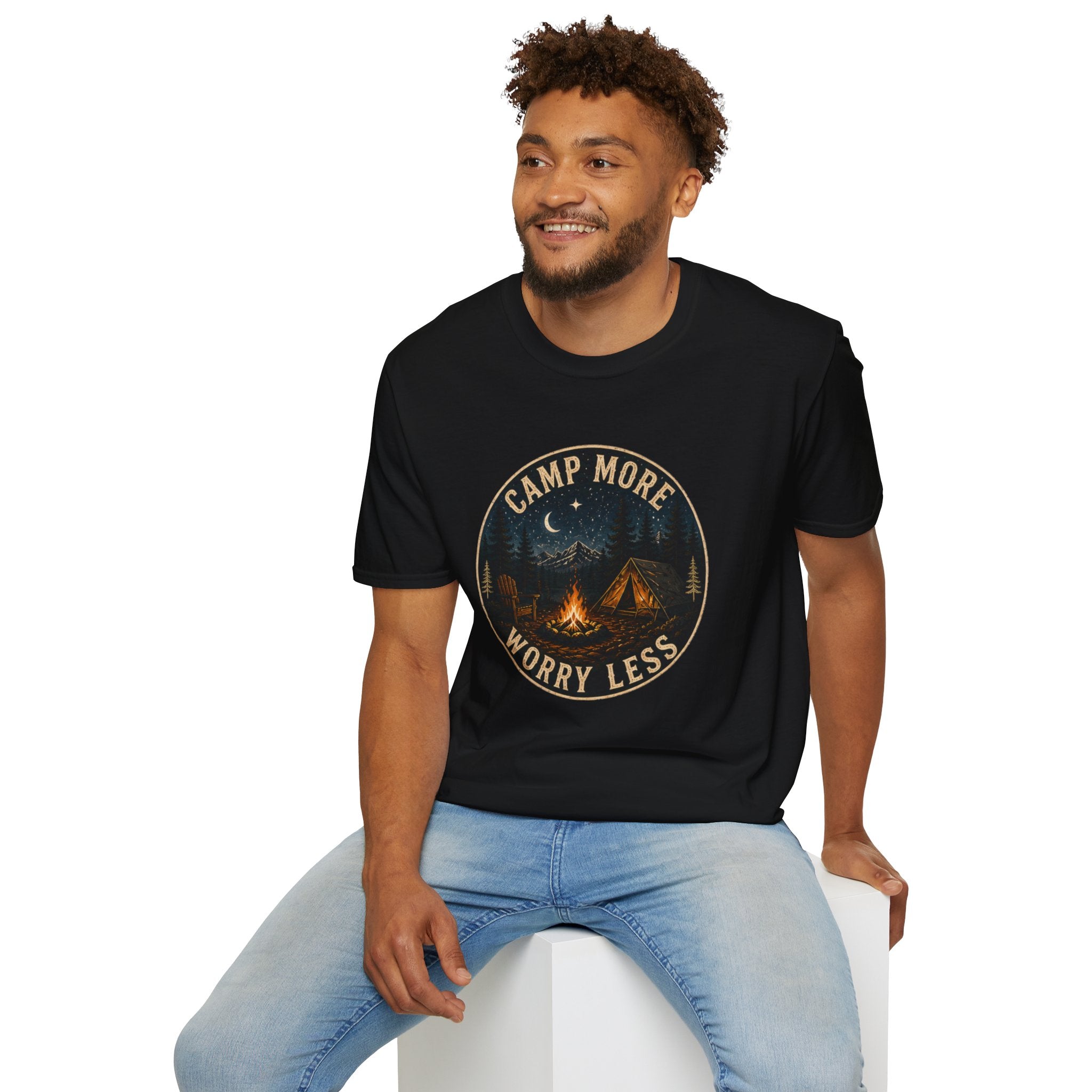 Camp More Worry Less Shirt, Camping Graphic Tee, Outdoor Adventure Shirt, Campfire Nature Shirt,Gift for Camper|FathersDay
