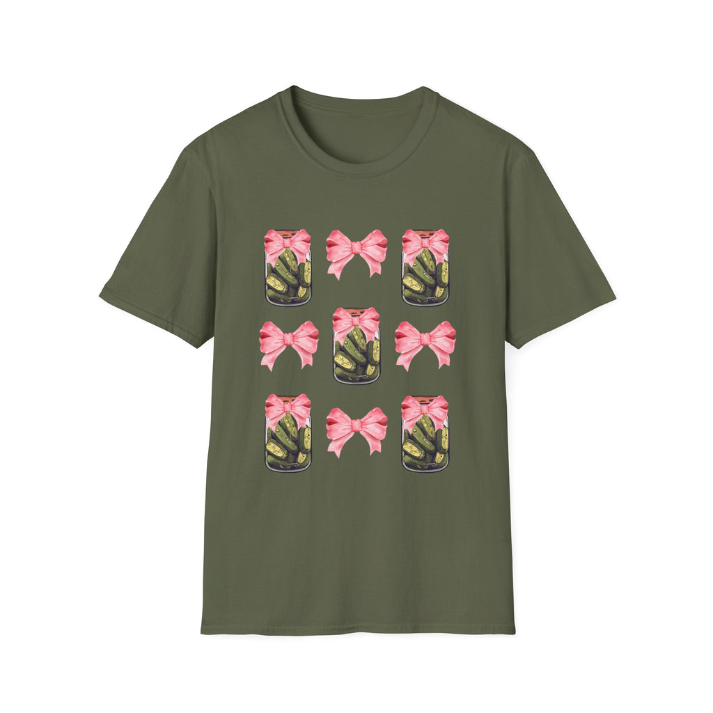 Cute Pickle Jar with Pink Bow Shirt | Funny Pickle Aesthetic Tee | Girly Picklecore Graphic T-Shirt