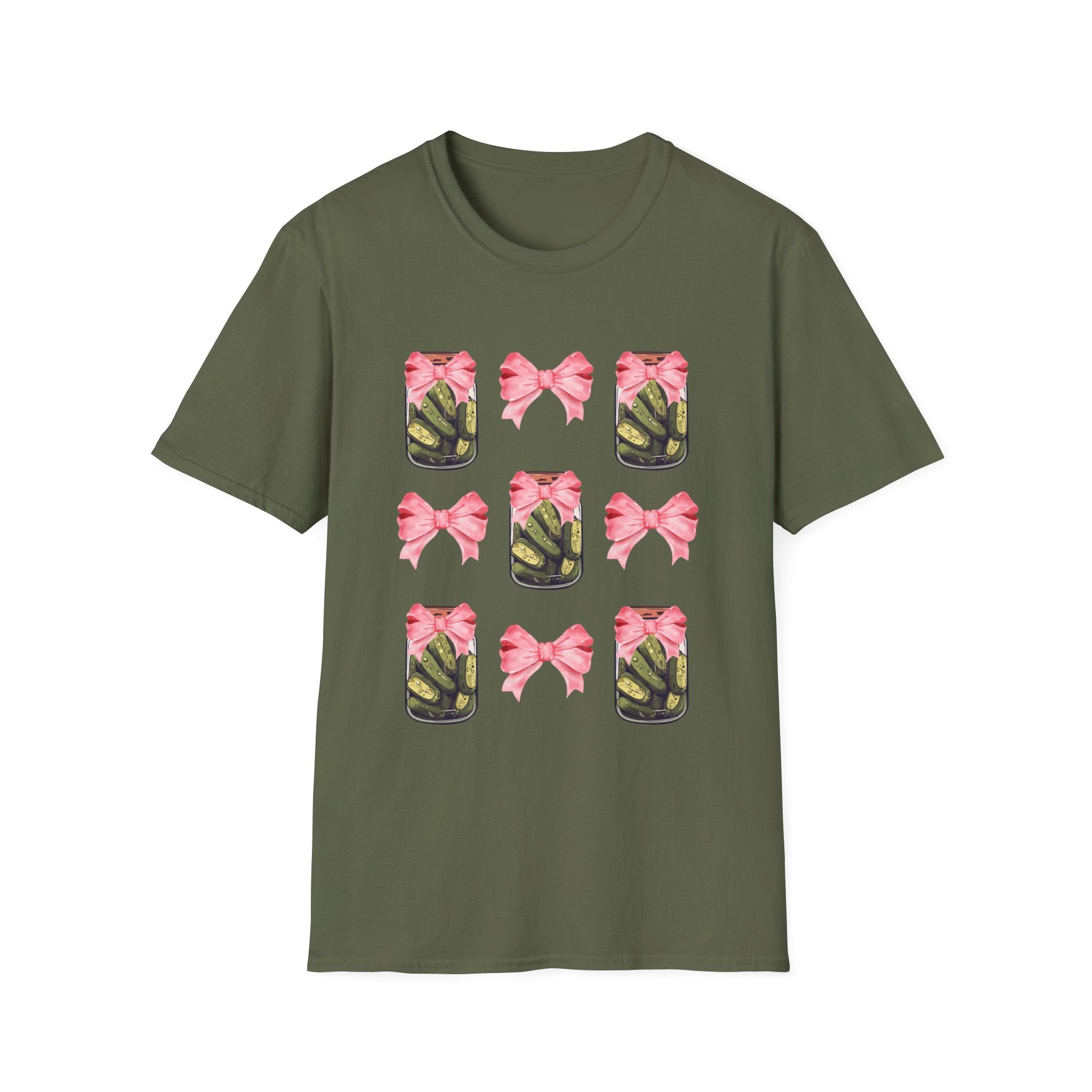 Cute Pickle Jar with Pink Bow Shirt | Funny Pickle Aesthetic Tee | Girly Picklecore Graphic T-Shirt