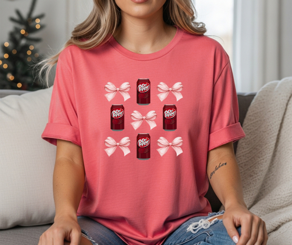 Dr Pepper Tshirt with Pink Bows  | Soda Pattern Tee