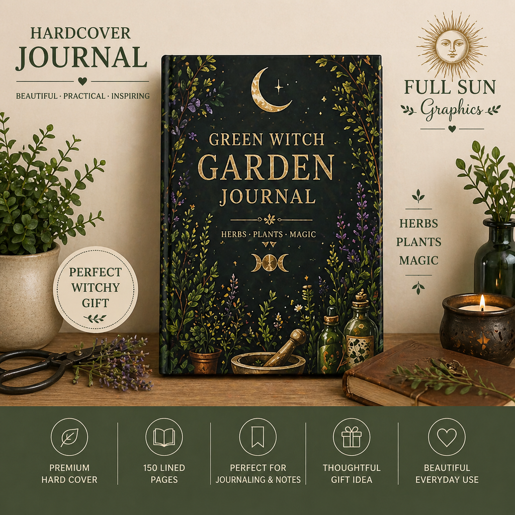Green Witch Garden Journal Hardcover | Herbs Plants Magic Notebook