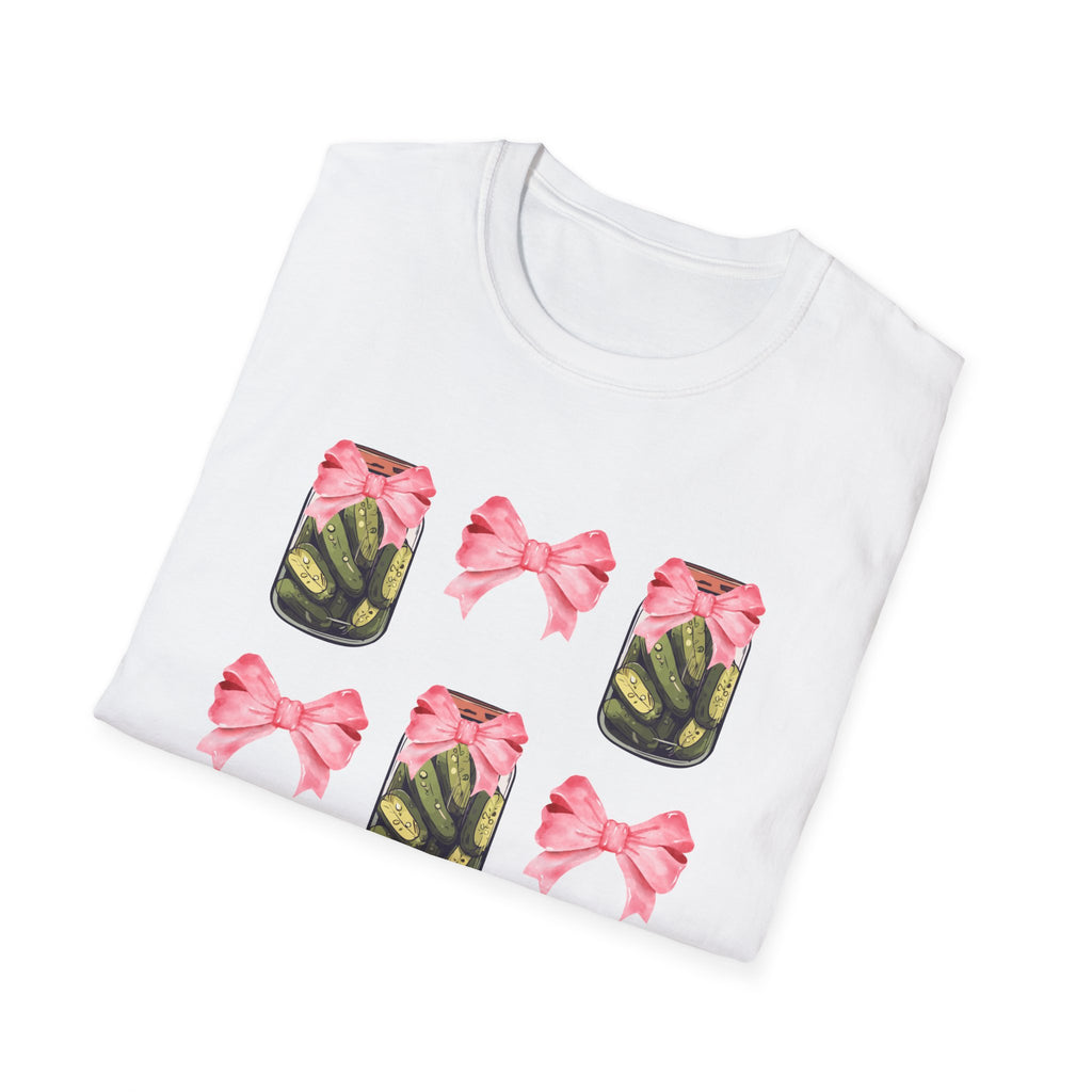 Cute Pickle Jar with Pink Bow Shirt | Funny Pickle Aesthetic Tee | Girly Picklecore Graphic T-Shirt