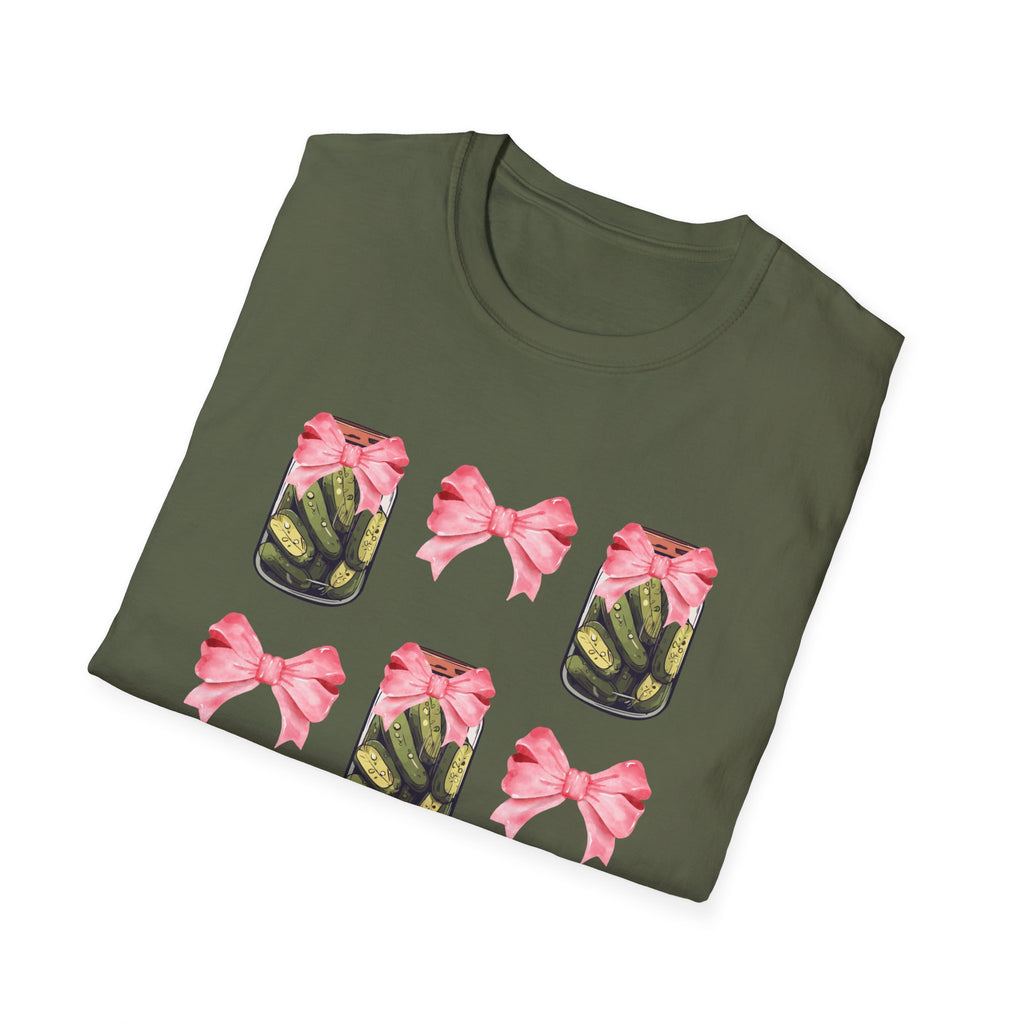Cute Pickle Jar with Pink Bow Shirt | Funny Pickle Aesthetic Tee | Girly Picklecore Graphic T-Shirt
