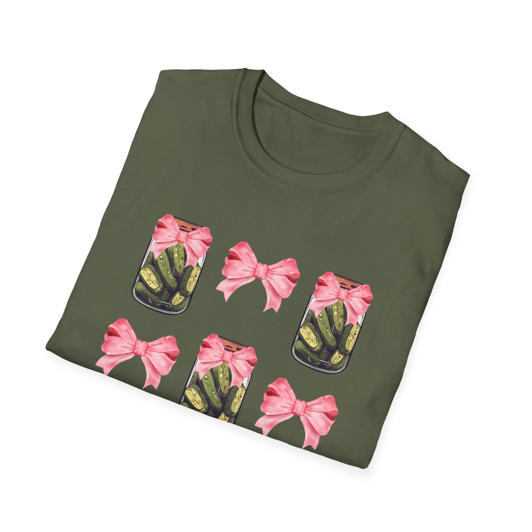 Cute Pickle Jar with Pink Bow Shirt | Funny Pickle Aesthetic Tee | Girly Picklecore Graphic T-Shirt