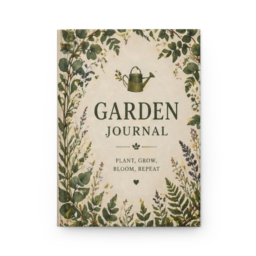Garden Journal Hardcover Journal | Botanical Watering Can, Plant Grow Bloom Theme