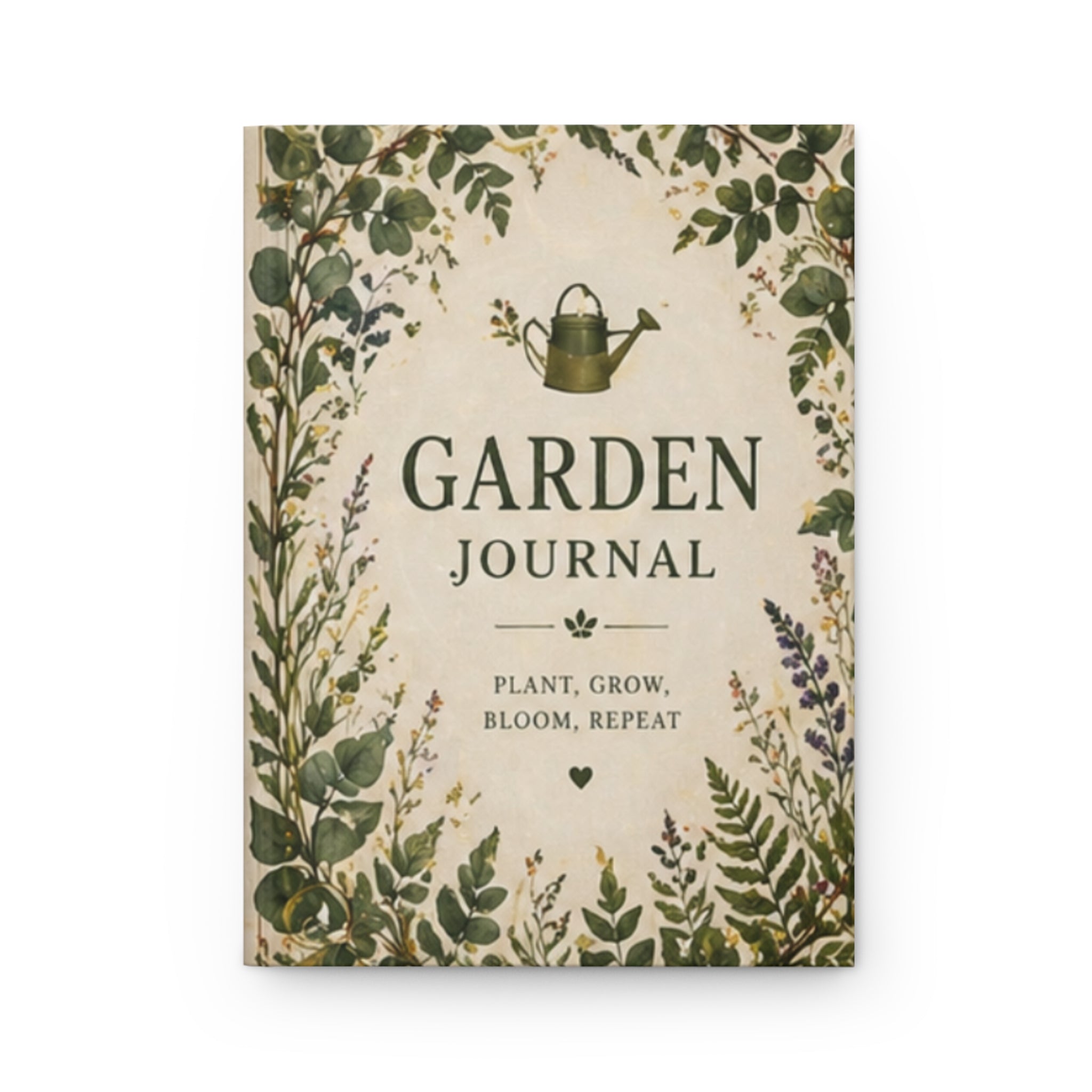 Garden Journal Hardcover Journal | Botanical Watering Can, Plant Grow Bloom Theme