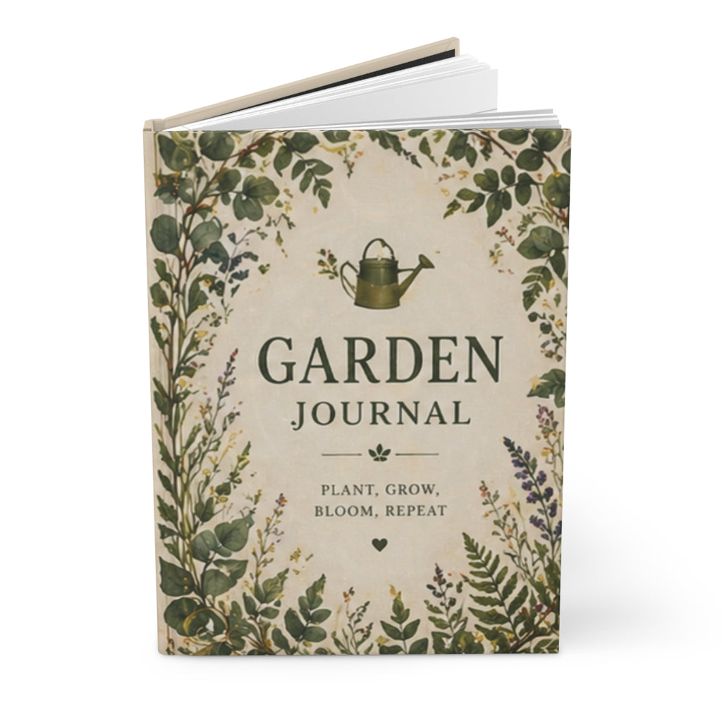 Garden Journal Hardcover Journal | Botanical Watering Can, Plant Grow Bloom Theme
