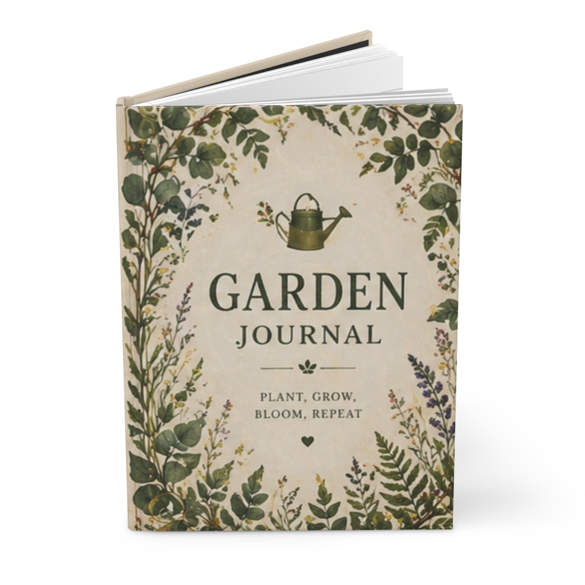 Garden Journal Hardcover Journal | Botanical Watering Can, Plant Grow Bloom Theme