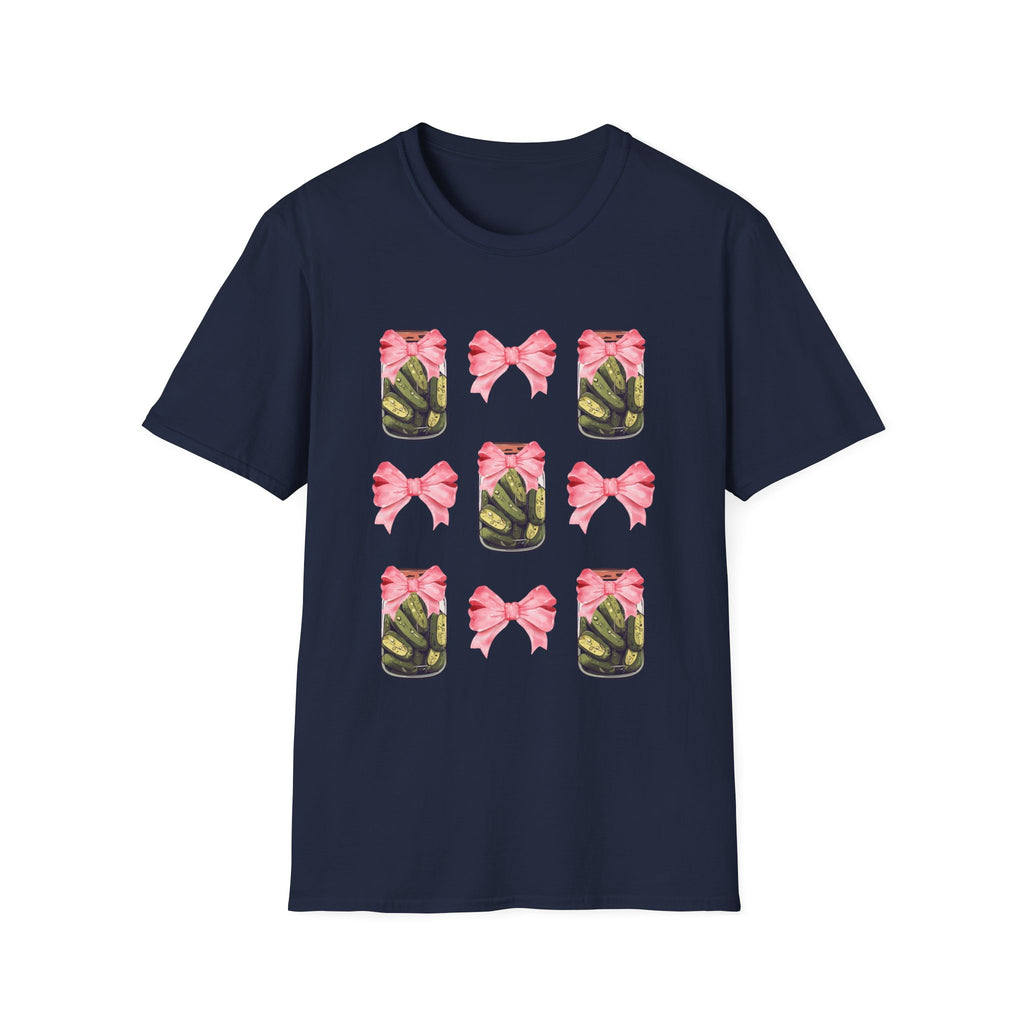 Cute Pickle Jar with Pink Bow Shirt | Funny Pickle Aesthetic Tee | Girly Picklecore Graphic T-Shirt