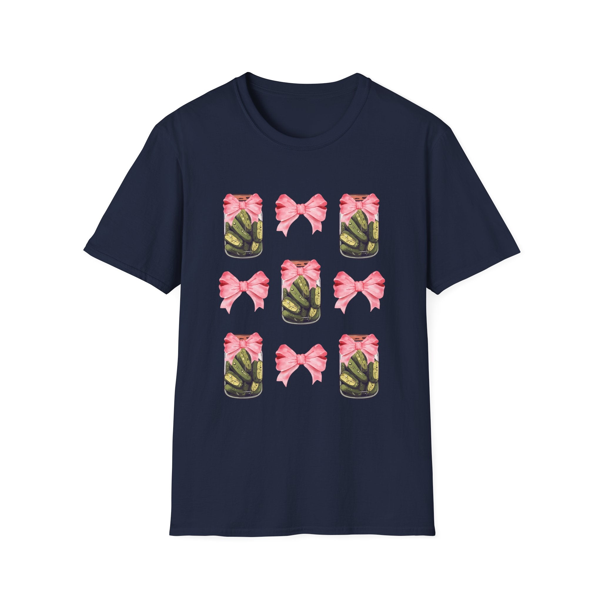 Cute Pickle Jar with Pink Bow Shirt | Funny Pickle Aesthetic Tee | Girly Picklecore Graphic T-Shirt
