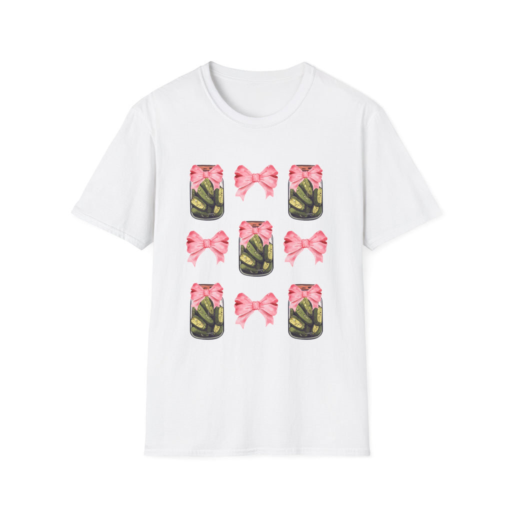 Cute Pickle Jar with Pink Bow Shirt | Funny Pickle Aesthetic Tee | Girly Picklecore Graphic T-Shirt
