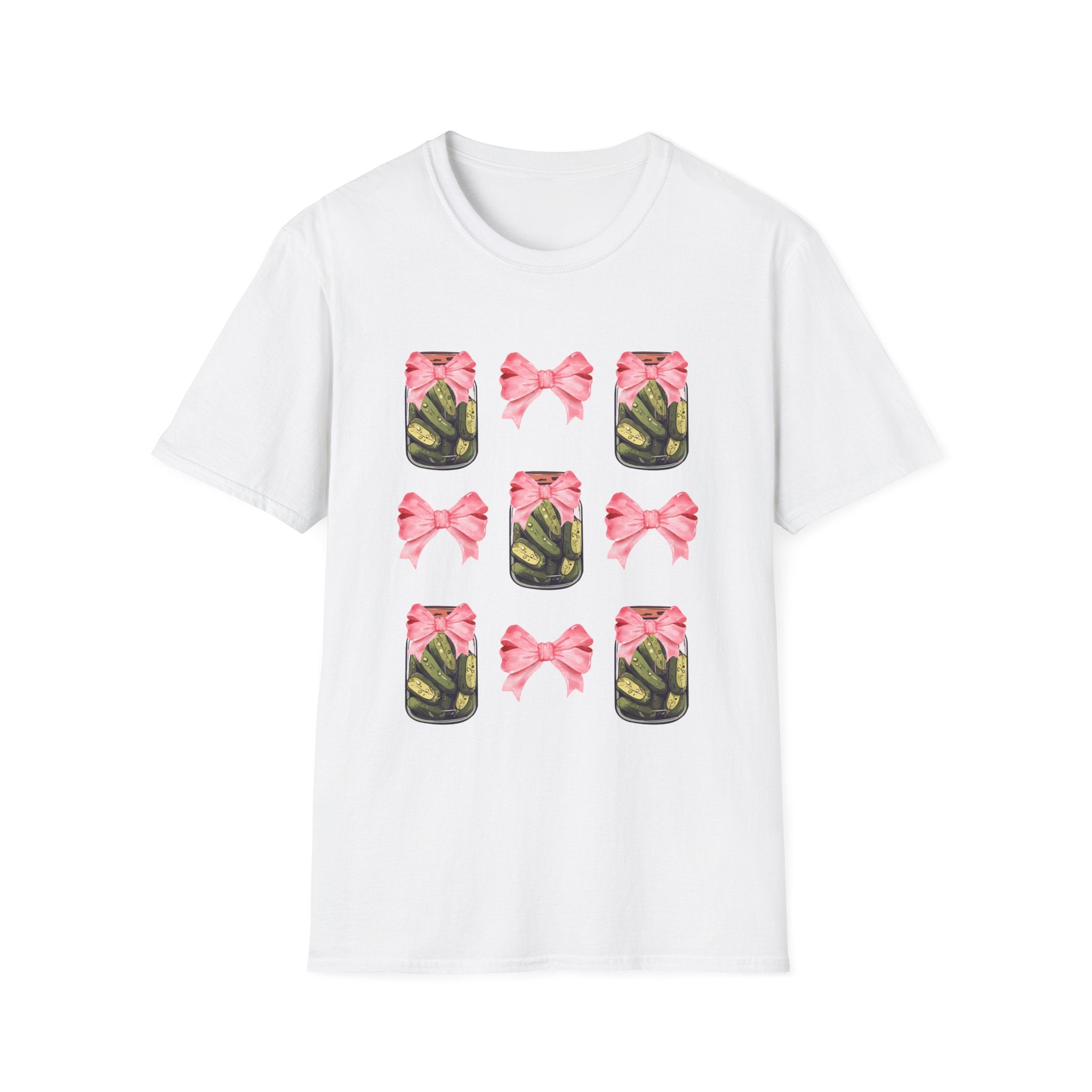 Cute Pickle Jar with Pink Bow Shirt | Funny Pickle Aesthetic Tee | Girly Picklecore Graphic T-Shirt
