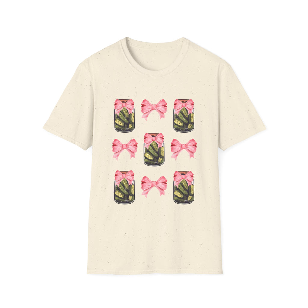 Cute Pickle Jar with Pink Bow Shirt | Funny Pickle Aesthetic Tee | Girly Picklecore Graphic T-Shirt