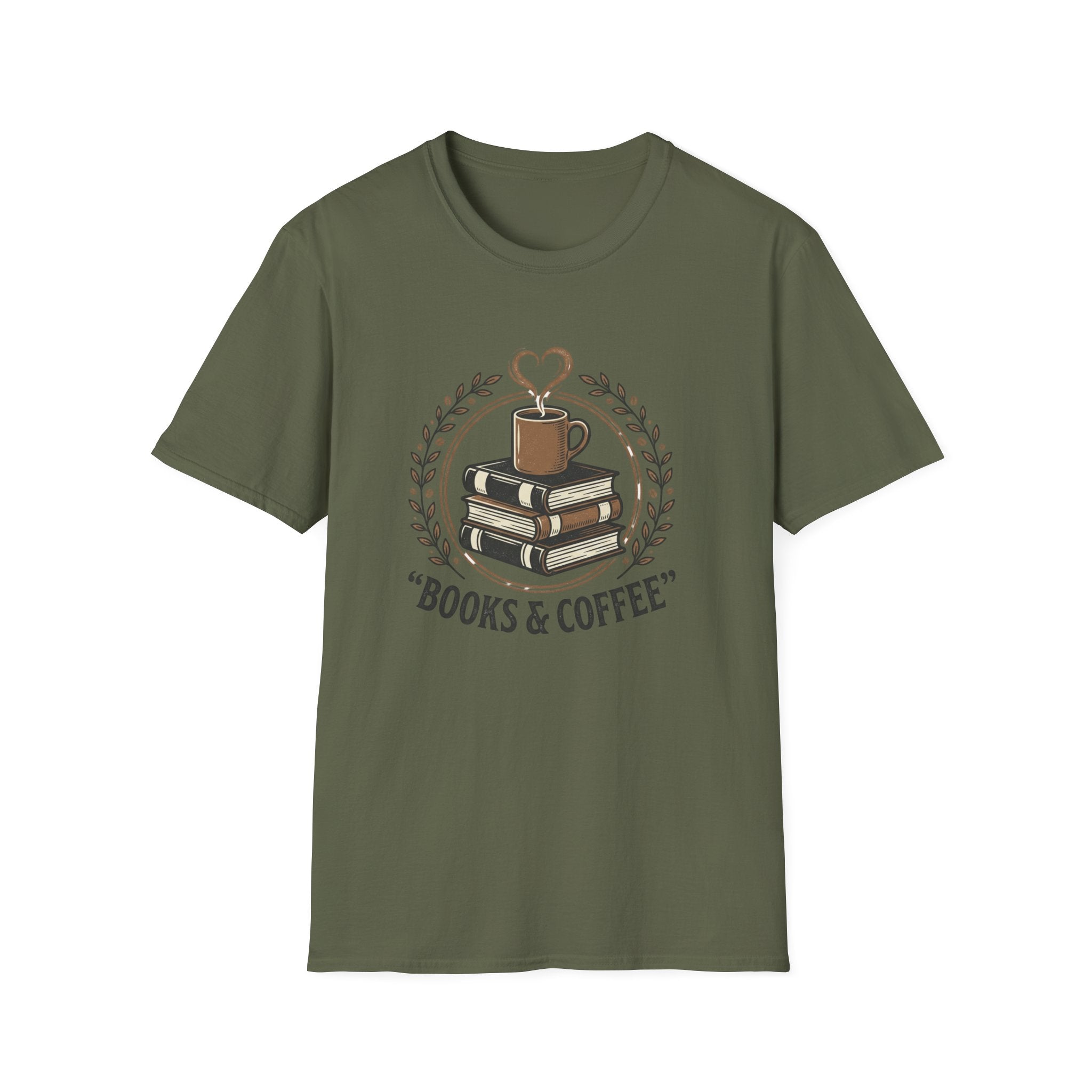 Books & Coffee T-Shirt | Stack of Books with Coffee Mug, Reading Lover Tee