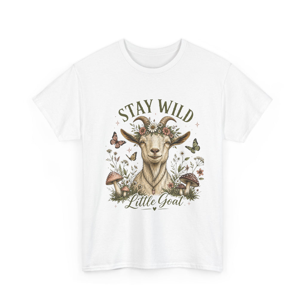 Stay Wild Little Goat Shirt | Cottagecore Goat T-Shirt | Floral Farm Animal Tee | Nature Aesthetic Shirt | Cute Rustic Graphic Tee Gift