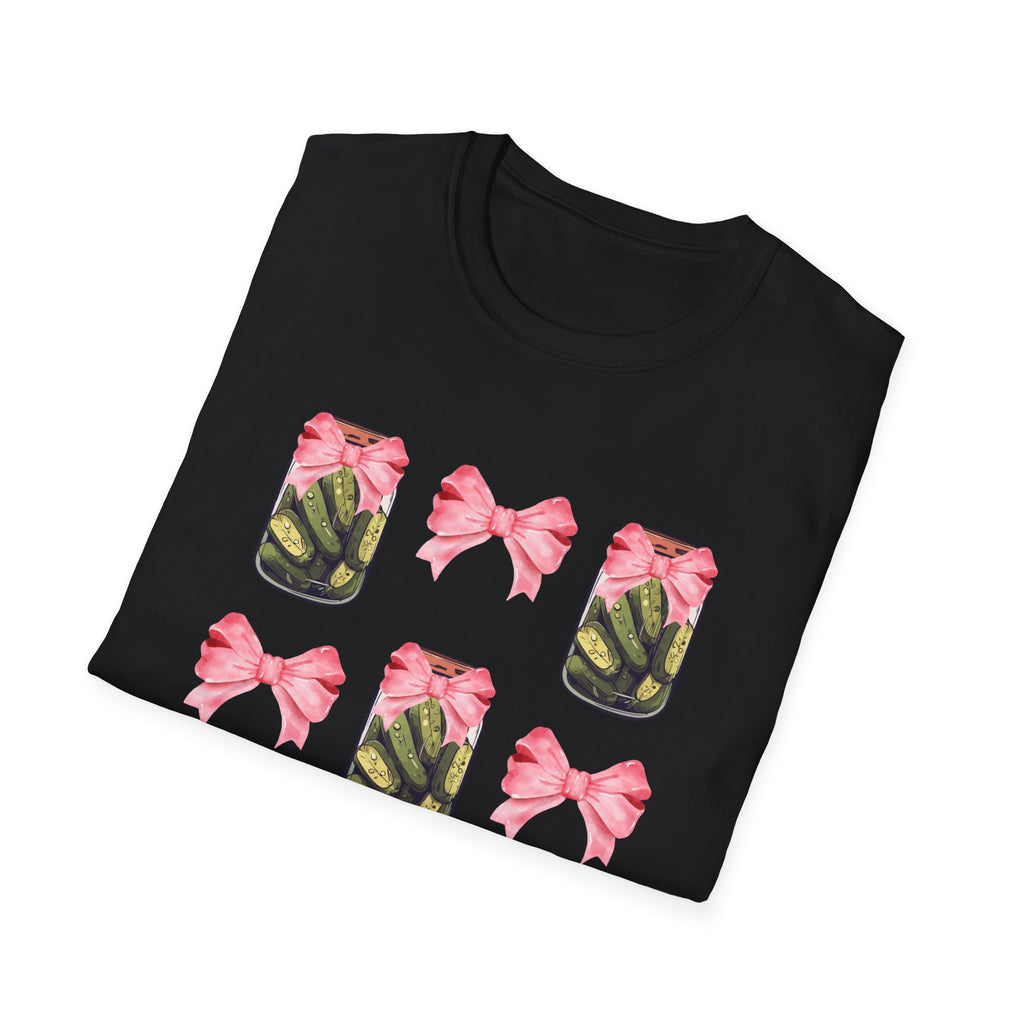 Cute Pickle Jar with Pink Bow Shirt | Funny Pickle Aesthetic Tee | Girly Picklecore Graphic T-Shirt