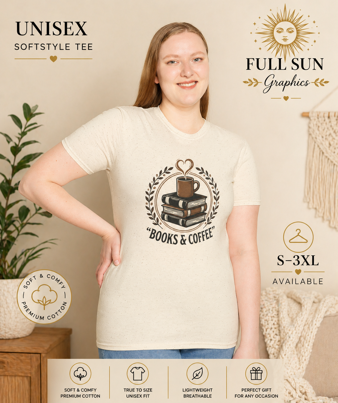 Books & Coffee T-Shirt | Stack of Books with Coffee Mug, Reading Lover Tee