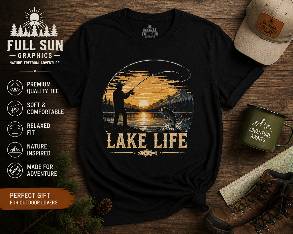 Lake Life Fishing Shirt, Fishing Graphic Tee, Fisherman Gift for Him, Outdoor Nature Shirt, Camping Lake Tee, Adventure Shirt|Fathers Day