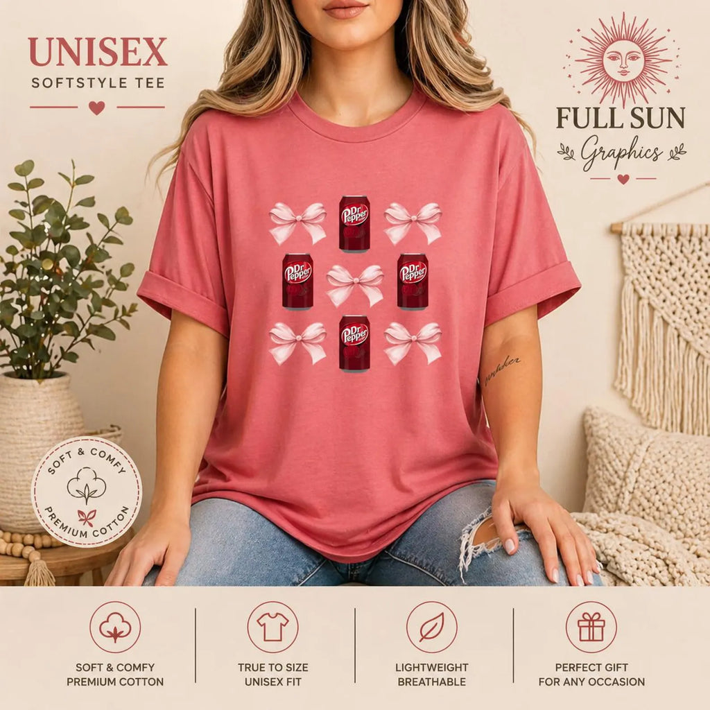 Dr Pepper Tshirt with Pink Bows  | Soda Pattern Tee