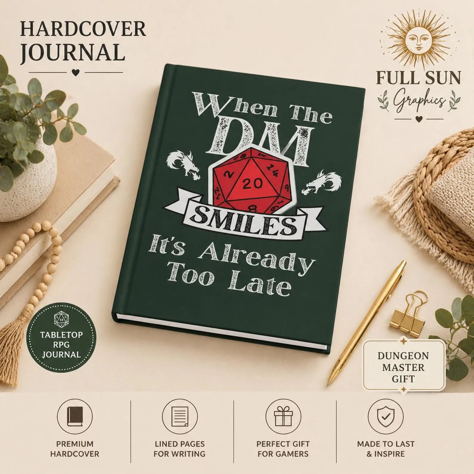 When the DM Smiles Hardcover Journal | RPG Dice D20 Roleplay Notebook