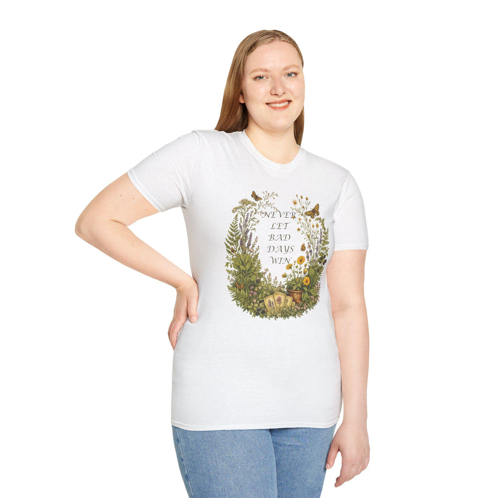 Floral Wreath T-Shirt, Inspirational Quote Tee, Never Let Bad Days Win, Nature Lover Gift