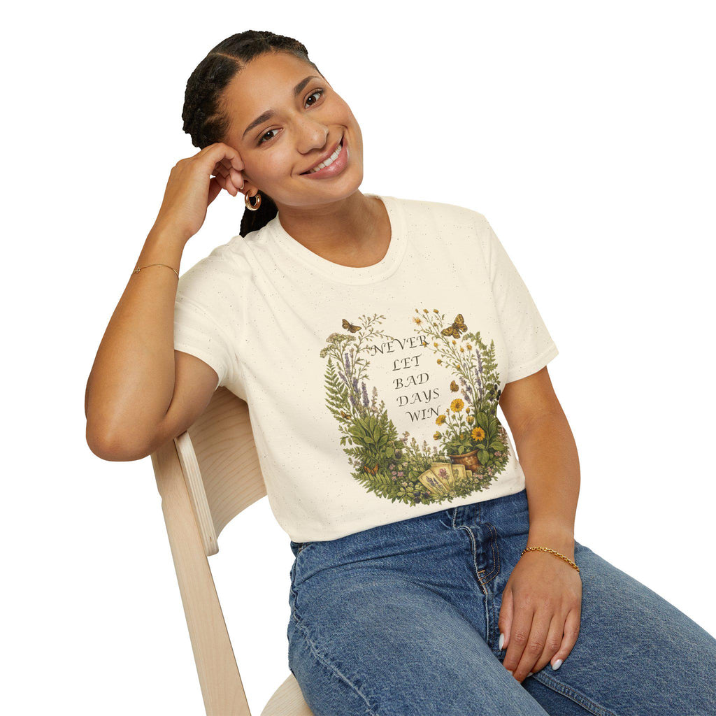 Floral Wreath T-Shirt, Inspirational Quote Tee, Never Let Bad Days Win, Nature Lover Gift