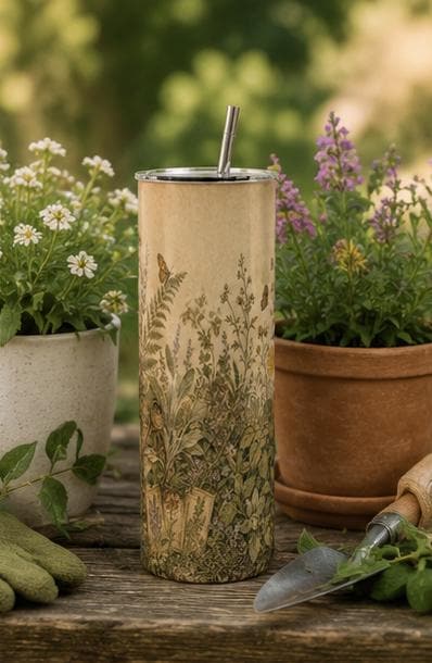 Botanical Wildflower Skinny Tumbler, Cottagecore Garden Travel Cup, Nature Lover Gift