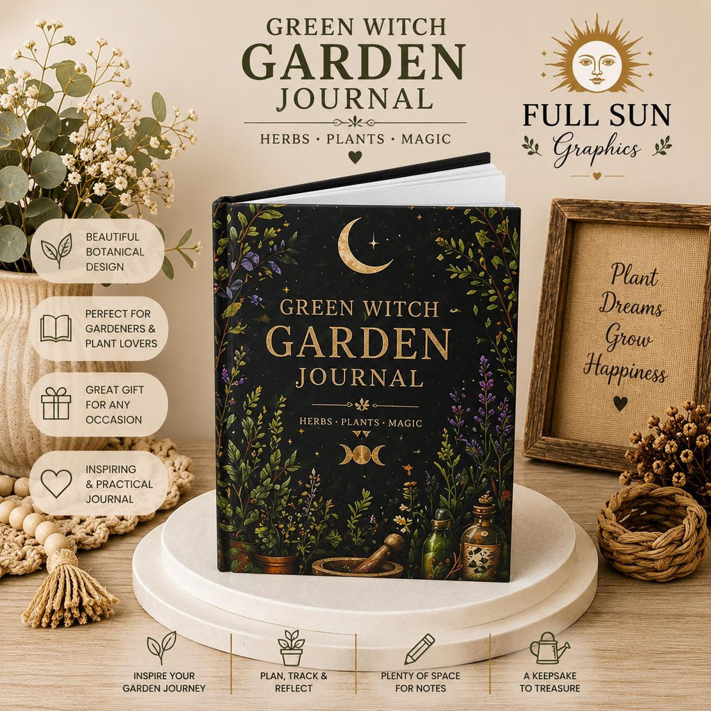 Green Witch Garden Journal Hardcover | Herbs Plants Magic Notebook,Plant lover Journal