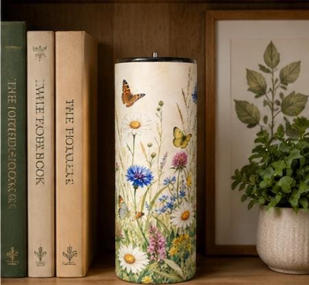 Wildflower Butterfly Tumbler 20oz Skinny, Floral Cottagecore Cup, Gift for Mom, Gift for Her, Nature Lover