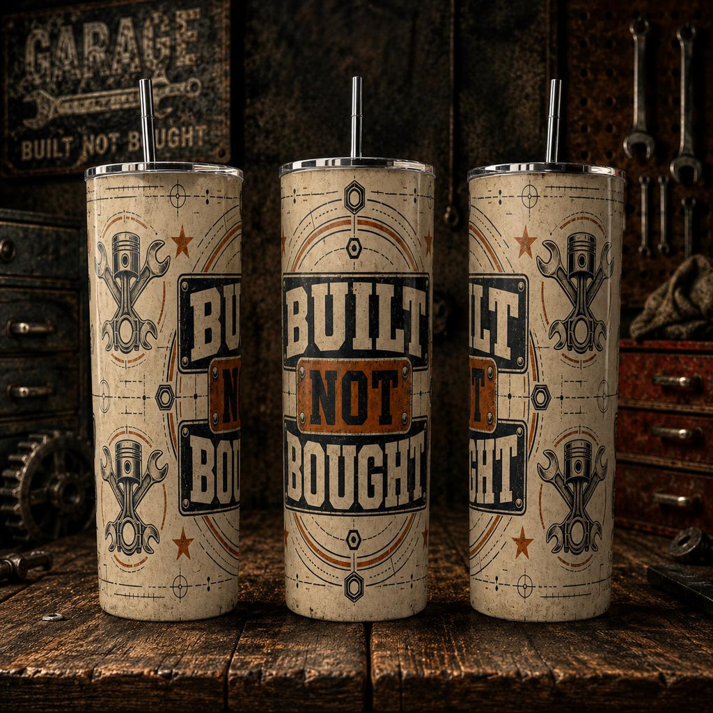 Built Not Bought Mechanic Tumbler, Vintage Garage Stainless Steel Cup