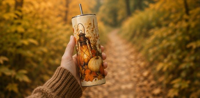 Fall Pumpkin Skinny Tumbler, Autumn 20oz with Straw, Fall Travel Cup Gift