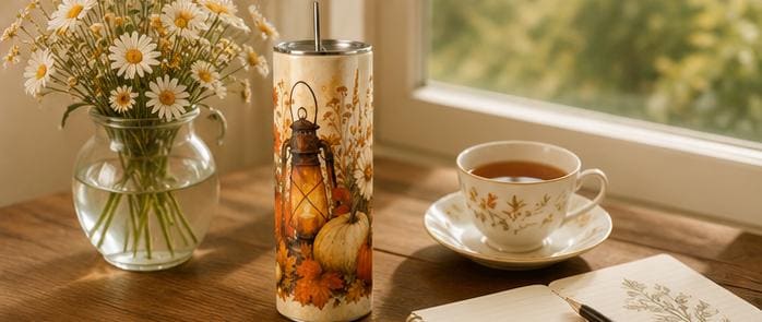 Fall Pumpkin Skinny Tumbler, Autumn 20oz with Straw, Fall Travel Cup Gift