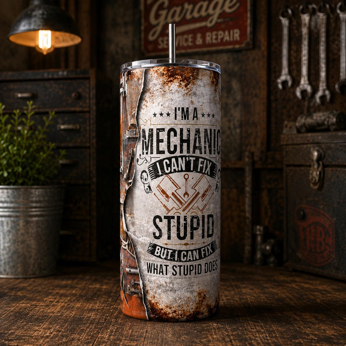 Mechanic Tumbler 20oz 30oz | Can't Fix Stupid Funny Tumbler | Humorous Gift for Men | Stainless Steel Double Wall Insulated Coffee Cup