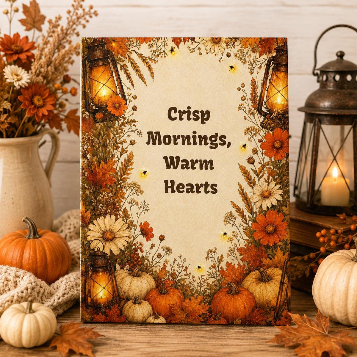 Autumn Journal | Crisp Mornings Warm Hearts Journal | Autumn Pumpkin Floral Hardcover Notebook| Fall Gift