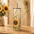 Wildflower Sunflower Tumbler, 20oz Stainless Steel Cup with Straw, Rustic Floral Gift for Her