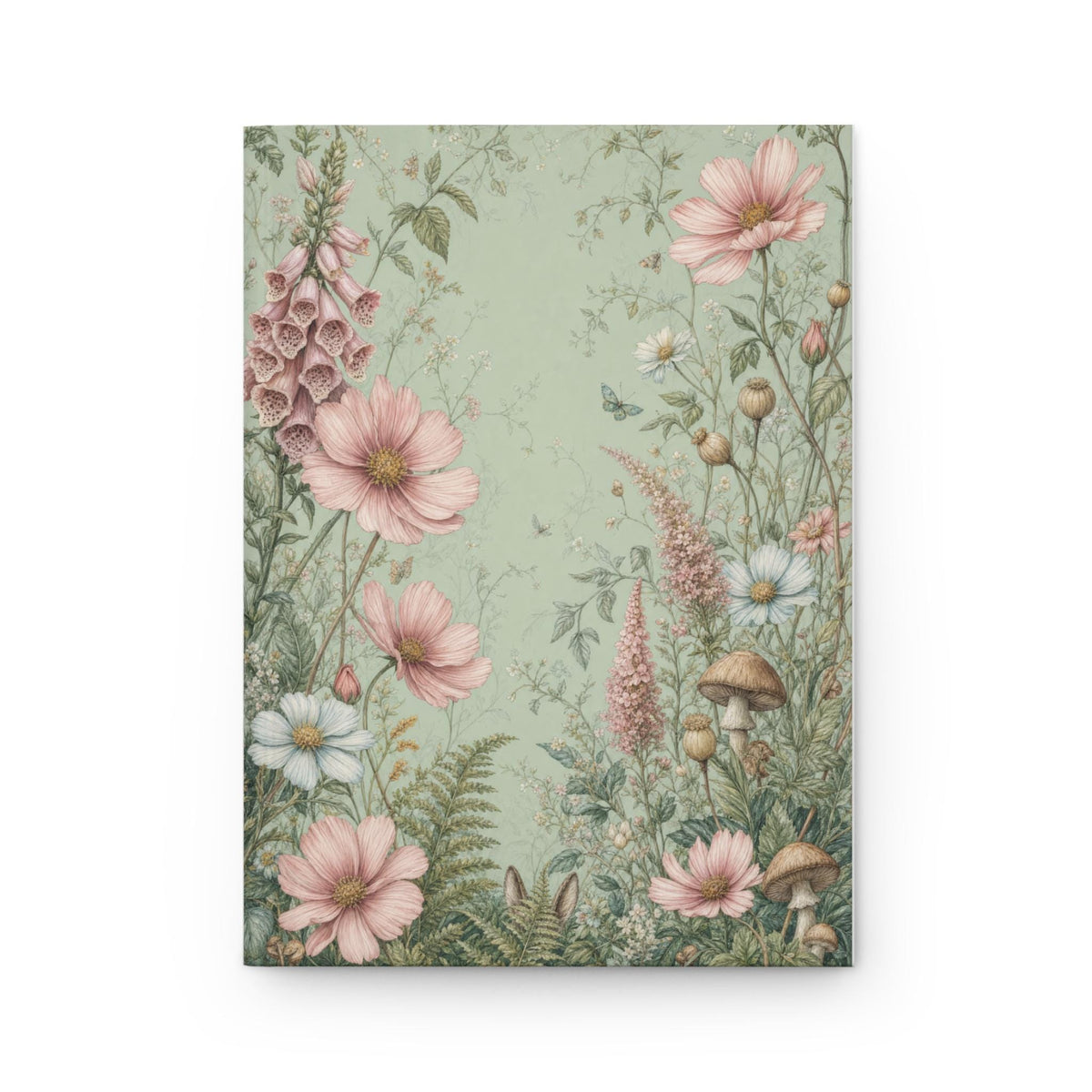 Cottagecore Journal, Wildflower Mushroom Hardcover Notebook, Sage Green Floral Diary, Gift for Her