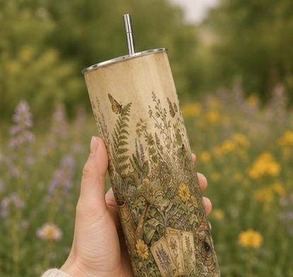Botanical Wildflower Skinny Tumbler, Cottagecore Garden Travel Cup, Nature Lover Gift